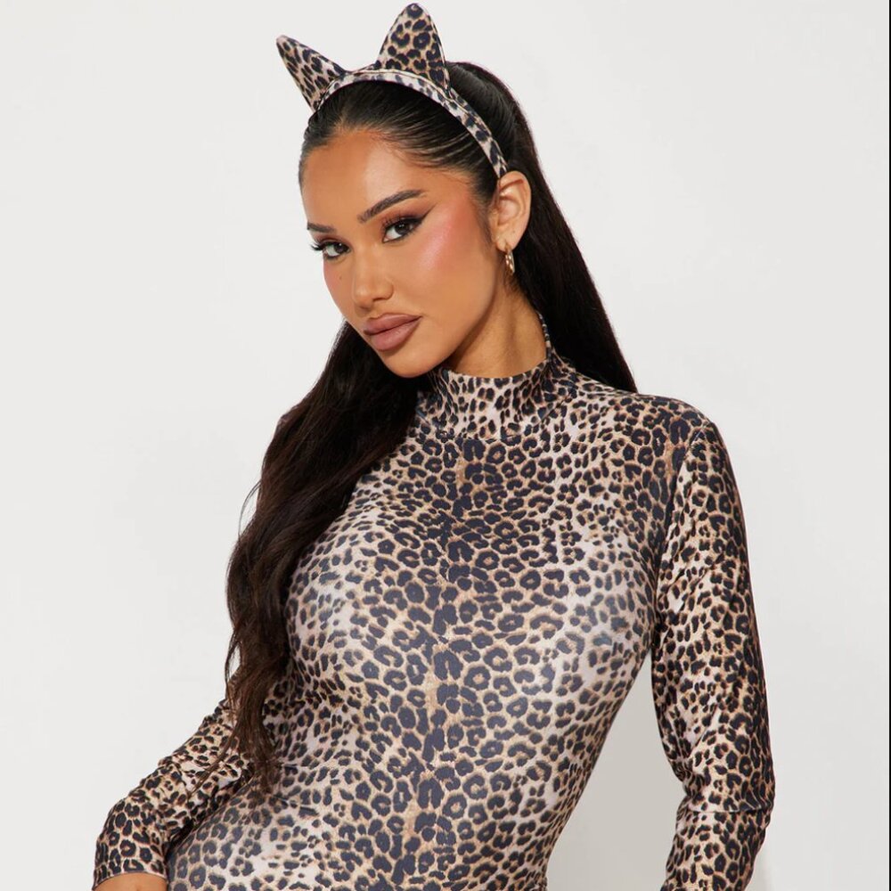 Fashion Nova Leopard Print Mock Neck Jumpsuit - Brown & Black